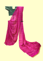 Pink kasuti stripes saree with detailed striped weave